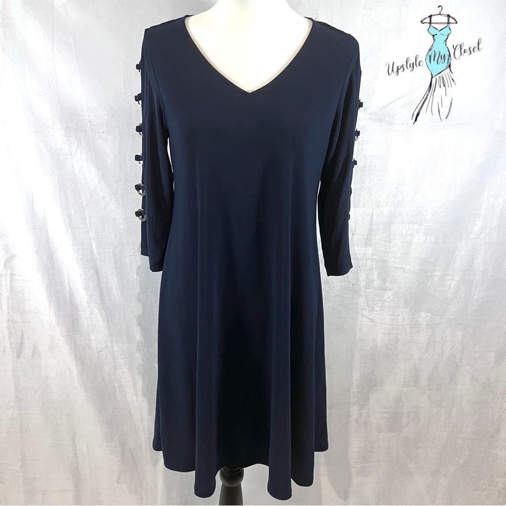 MSK long silver embellished sleeves navy shift dress size small